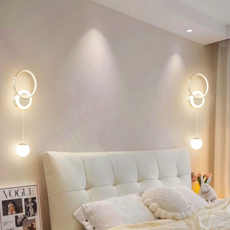 Contemporary Scandinavian Iron Acrylic Geometric Circle Ring LED Wall Sconce Lamp For Bedroom