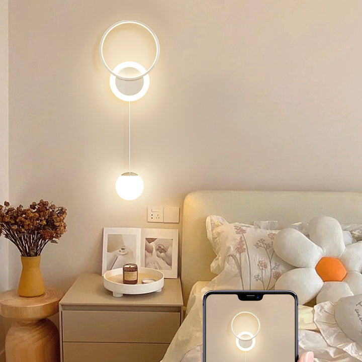 مصباح حائط LED على شكل حلقة دائرية هندسية من الحديد الأكريليكي الإسكندنافي المعاصر لغرفة النوم 
