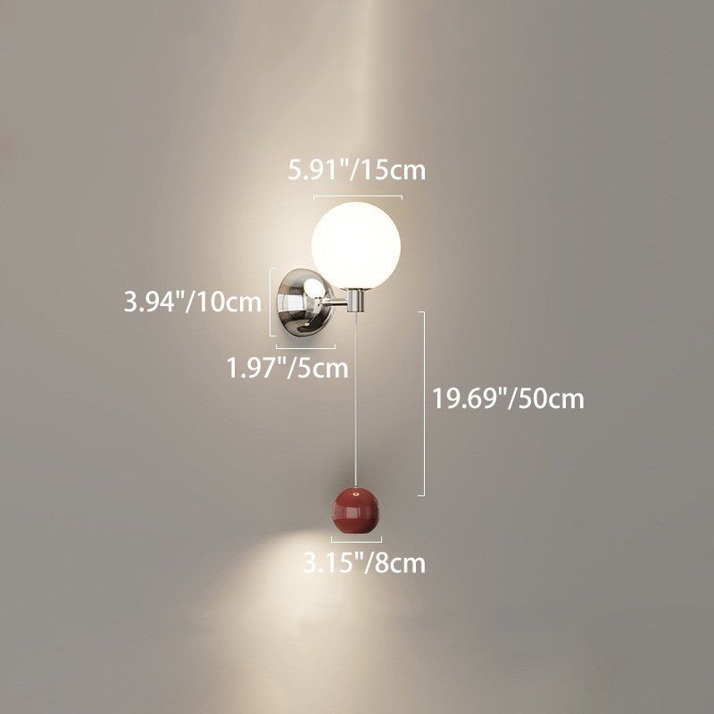 Applique murale LED avec abat-jour sphérique en verre et fer nordique contemporain pour chambre 