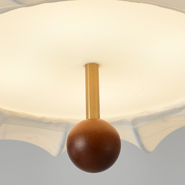 Traditional French Solid Wood Fabric Round Shade 4-Light Semi-Flush Mount Ceiling Light For Living Room