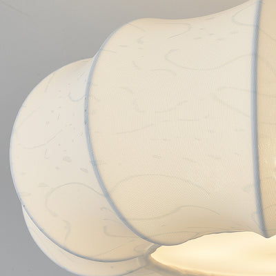 Traditional French Solid Wood Fabric Round Shade 4-Light Semi-Flush Mount Ceiling Light For Living Room