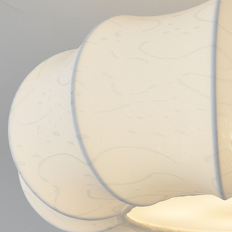 Traditional French Solid Wood Fabric Round Shade 4-Light Semi-Flush Mount Ceiling Light For Living Room
