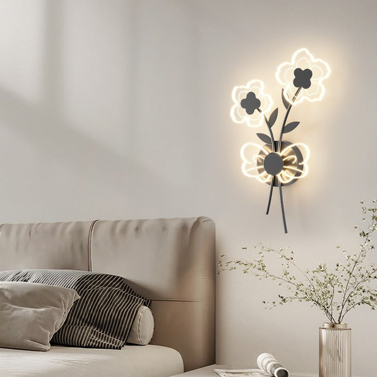 Applique murale LED en fer et acrylique de style Art Déco moderne avec abat-jour en forme de fleur pour chambre 