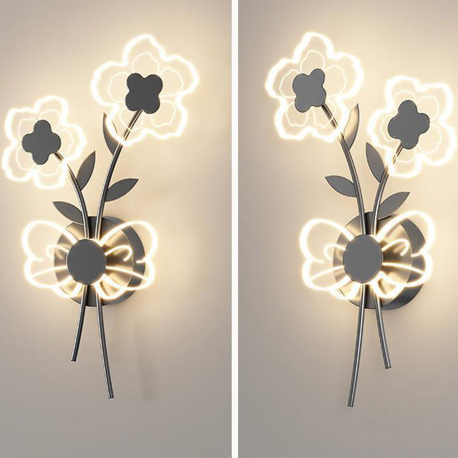 Applique murale LED en fer et acrylique de style Art Déco moderne avec abat-jour en forme de fleur pour chambre 