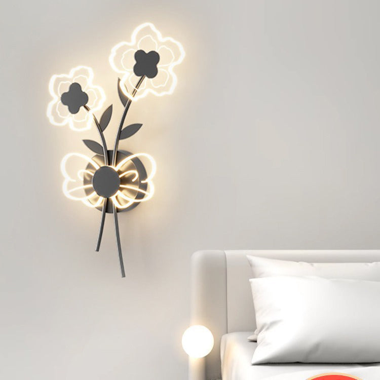 Applique murale LED en fer et acrylique de style Art Déco moderne avec abat-jour en forme de fleur pour chambre 