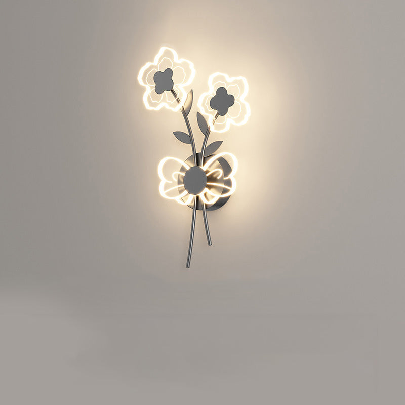 Applique murale LED en fer et acrylique de style Art Déco moderne avec abat-jour en forme de fleur pour chambre 