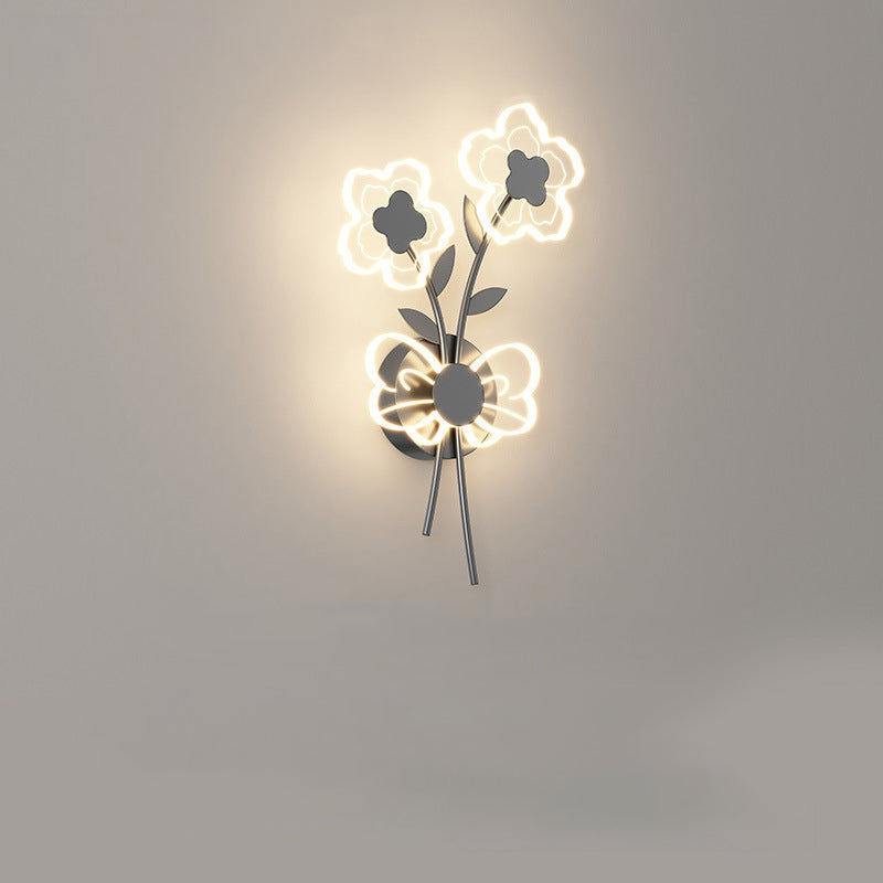 Applique murale LED en fer et acrylique de style Art Déco moderne avec abat-jour en forme de fleur pour chambre 