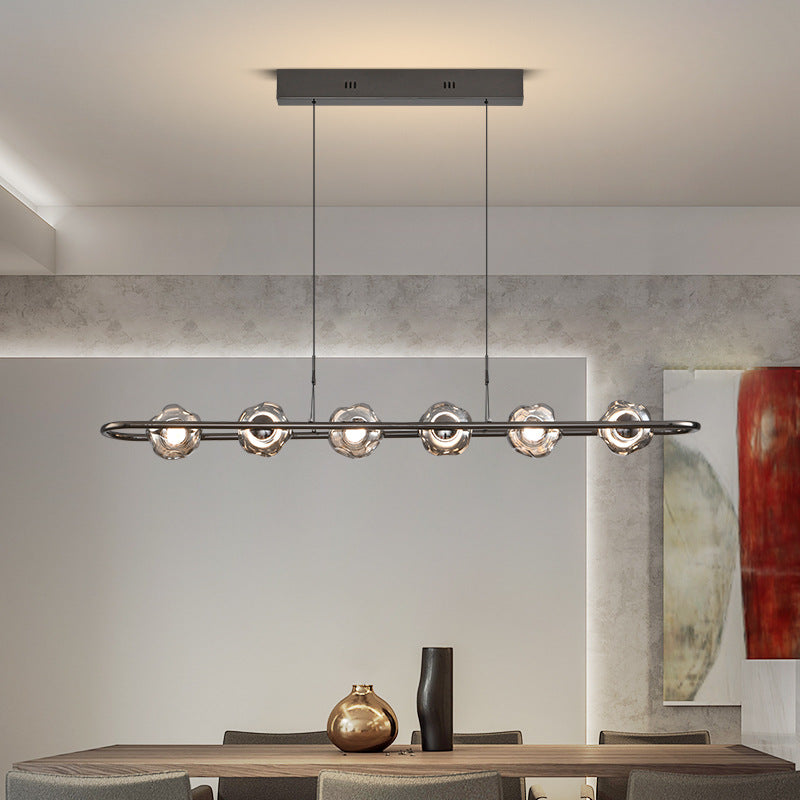 Lustre à suspension contemporain de luxe en fer avec abat-jour en verre en forme de boule LED pour salon 