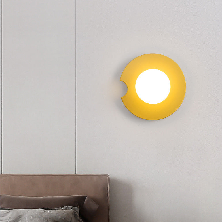 Contemporary Scandinavian Geometric Circle Iron Glass 1-Light Wall Sconce Lamp For Living Room
