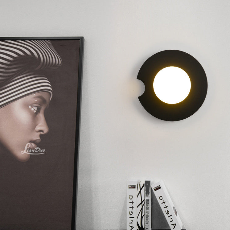 Contemporary Scandinavian Geometric Circle Iron Glass 1-Light Wall Sconce Lamp For Living Room