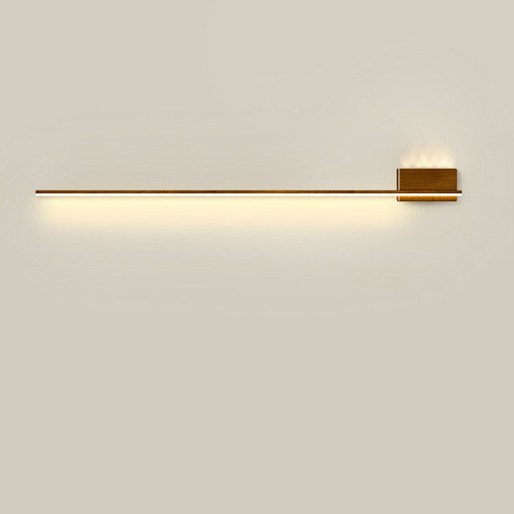 Modern Minimalist Aluminum Walnut Wood Grain Straight Line LED Wall Sconce Lamp For Living Room