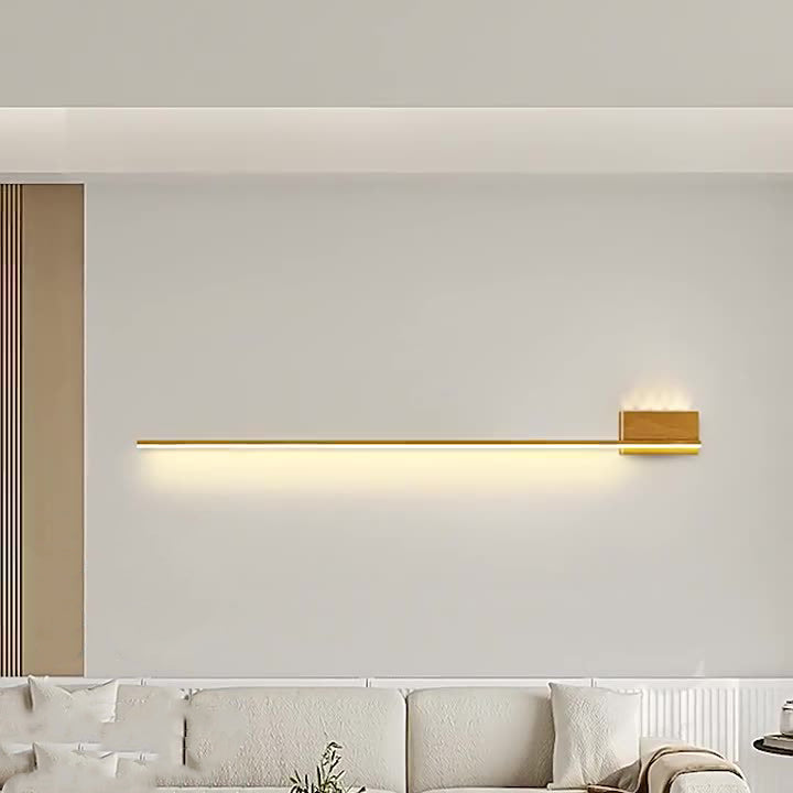 Modern Minimalist Aluminum Walnut Wood Grain Straight Line LED Wall Sconce Lamp For Living Room