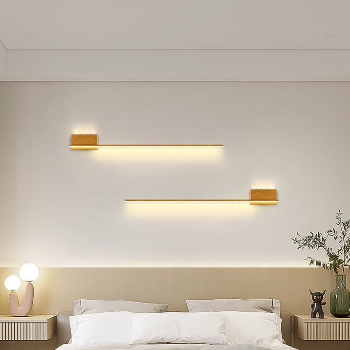 Modern Minimalist Aluminum Walnut Wood Grain Straight Line LED Wall Sconce Lamp For Living Room