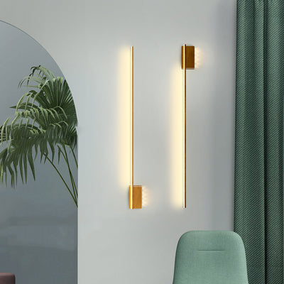 Modern Minimalist Aluminum Walnut Wood Grain Straight Line LED Wall Sconce Lamp For Living Room