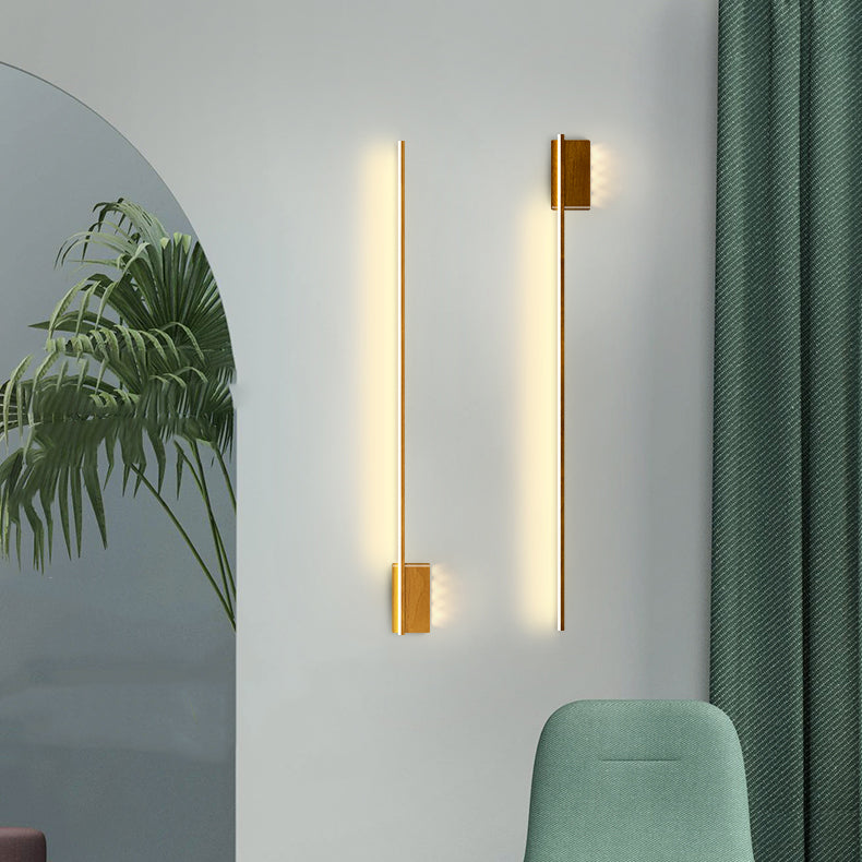 Modern Minimalist Aluminum Walnut Wood Grain Straight Line LED Wall Sconce Lamp For Living Room