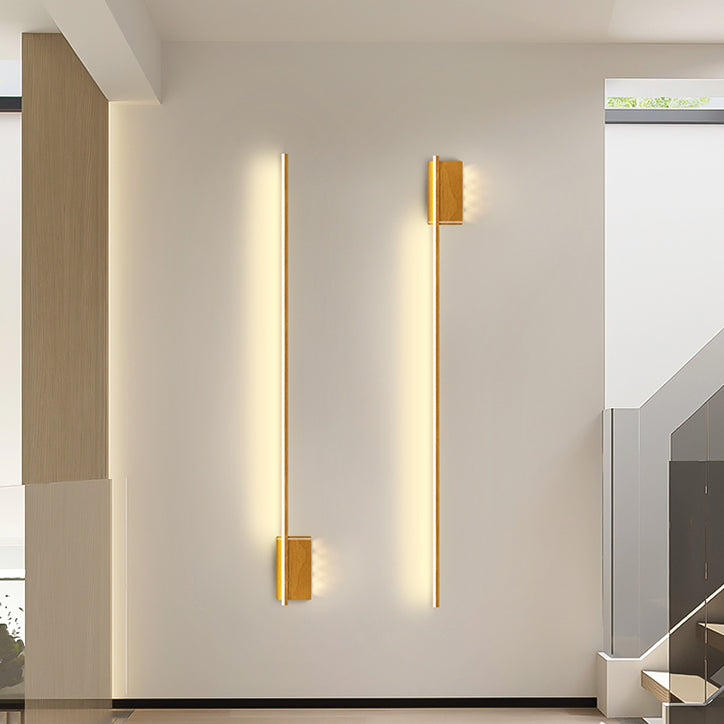 Modern Minimalist Aluminum Walnut Wood Grain Straight Line LED Wall Sconce Lamp For Living Room