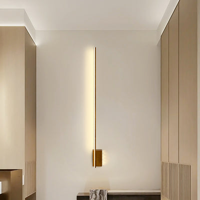 Modern Minimalist Aluminum Walnut Wood Grain Straight Line LED Wall Sconce Lamp For Living Room