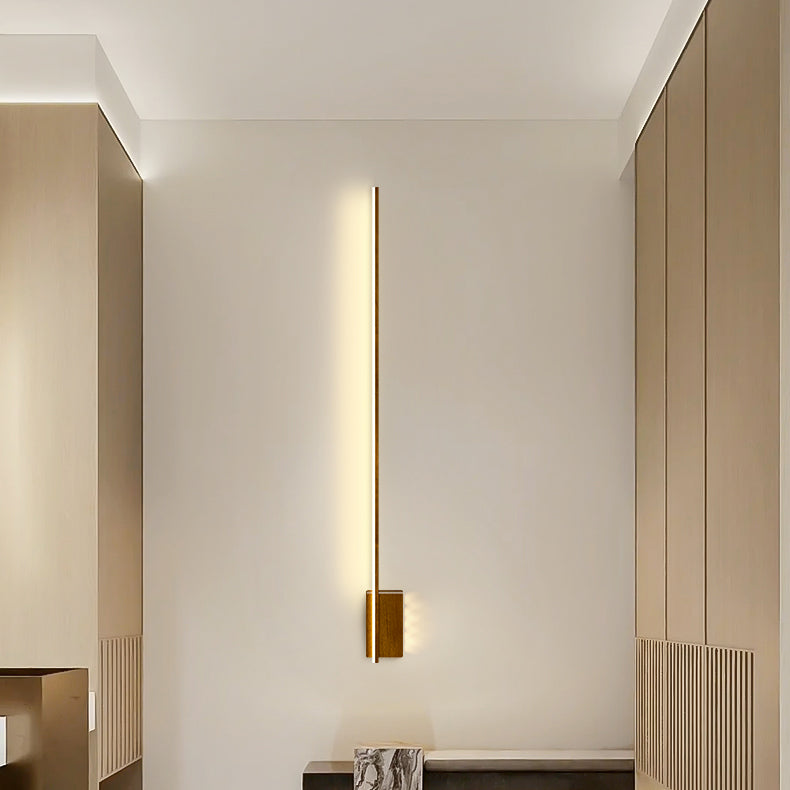 Modern Minimalist Aluminum Walnut Wood Grain Straight Line LED Wall Sconce Lamp For Living Room