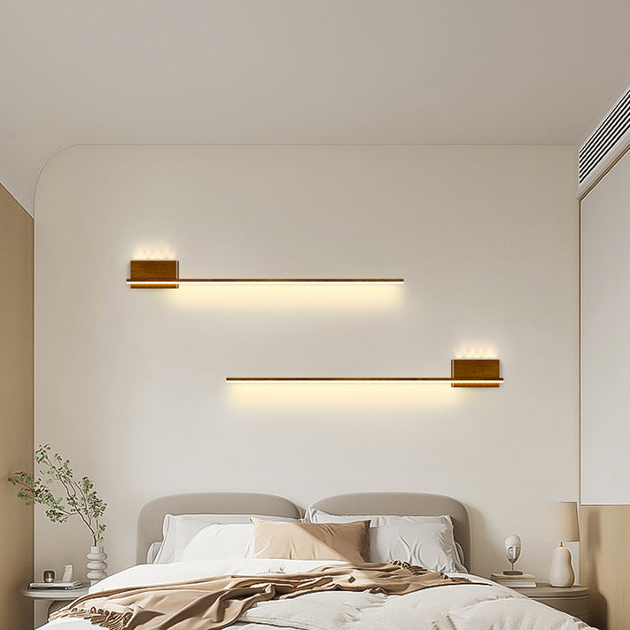 Modern Minimalist Aluminum Walnut Wood Grain Straight Line LED Wall Sconce Lamp For Living Room