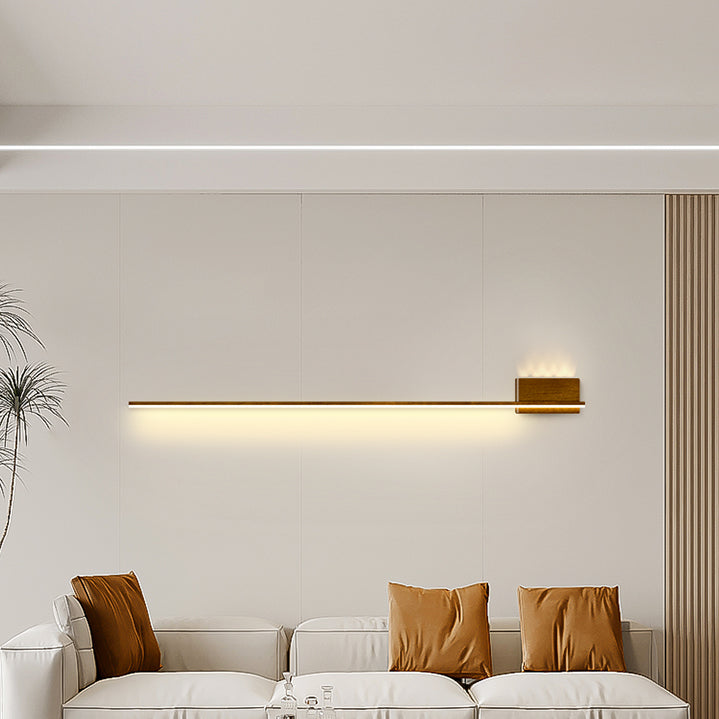 Moderne minimalistische Aluminium-Walnuss-Holzmaserung geradlinige LED-Wandleuchte für Wohnzimmer 