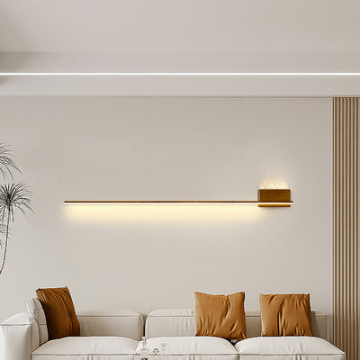 Modern Minimalist Aluminum Walnut Wood Grain Straight Line LED Wall Sconce Lamp For Living Room