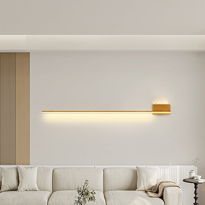 Moderne minimalistische Aluminium-Walnuss-Holzmaserung geradlinige LED-Wandleuchte für Wohnzimmer 