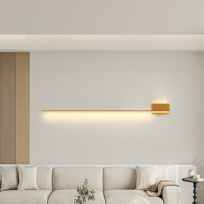 Modern Minimalist Aluminum Walnut Wood Grain Straight Line LED Wall Sconce Lamp For Living Room
