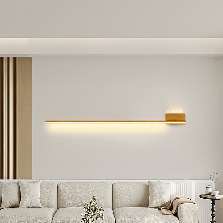 Modern Minimalist Aluminum Walnut Wood Grain Straight Line LED Wall Sconce Lamp For Living Room