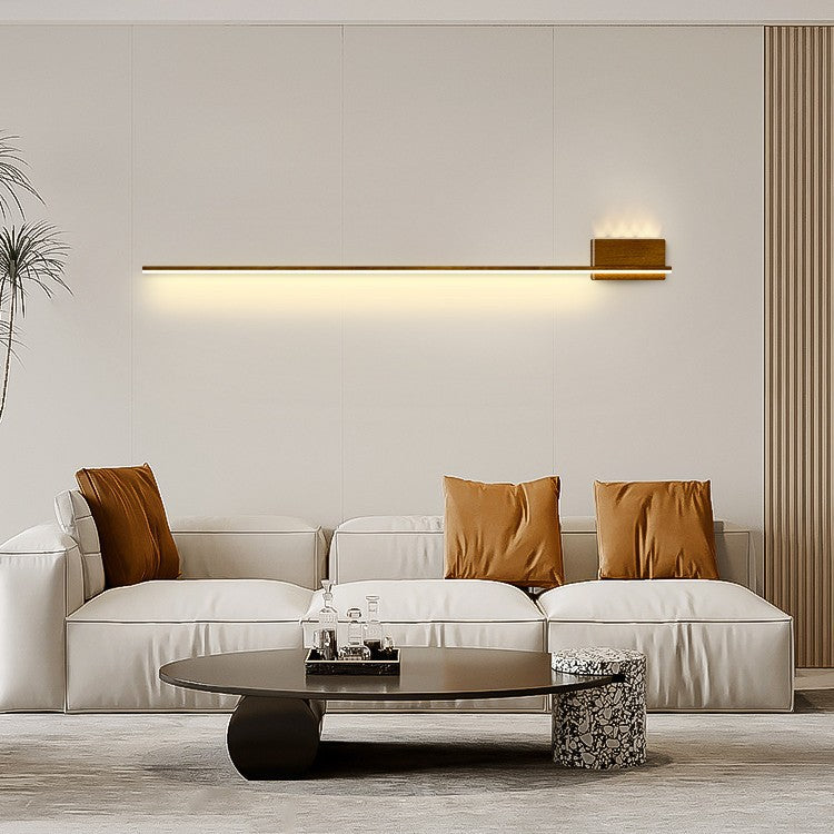 Modern Minimalist Aluminum Walnut Wood Grain Straight Line LED Wall Sconce Lamp For Living Room