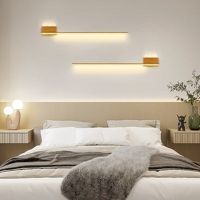 Modern Minimalist Aluminum Walnut Wood Grain Straight Line LED Wall Sconce Lamp For Living Room