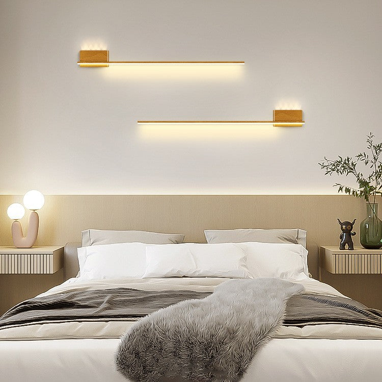 Modern Minimalist Aluminum Walnut Wood Grain Straight Line LED Wall Sconce Lamp For Living Room