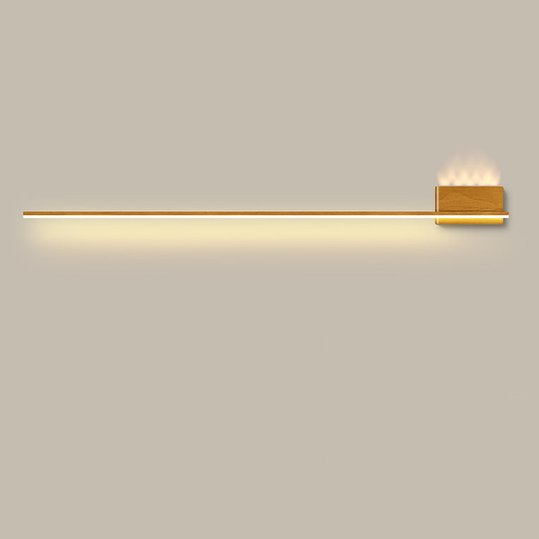 Modern Minimalist Aluminum Walnut Wood Grain Straight Line LED Wall Sconce Lamp For Living Room