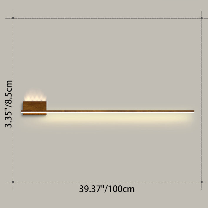 Modern Minimalist Aluminum Walnut Wood Grain Straight Line LED Wall Sconce Lamp For Living Room