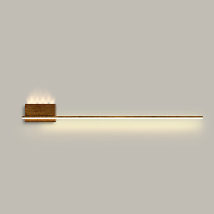 Modern Minimalist Aluminum Walnut Wood Grain Straight Line LED Wall Sconce Lamp For Living Room