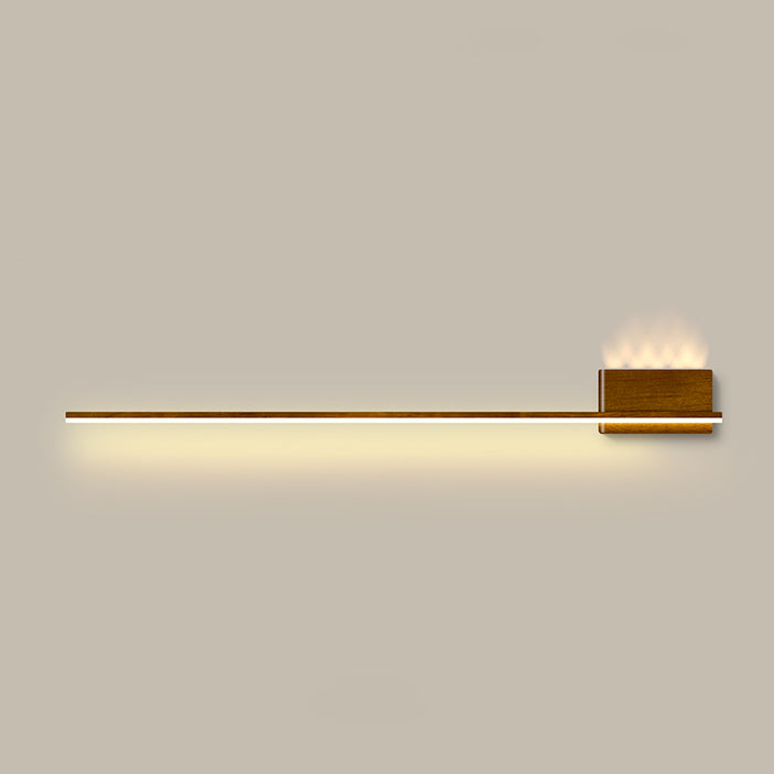 Modern Minimalist Aluminum Walnut Wood Grain Straight Line LED Wall Sconce Lamp For Living Room