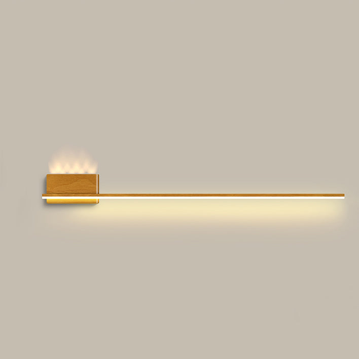 Modern Minimalist Aluminum Walnut Wood Grain Straight Line LED Wall Sconce Lamp For Living Room