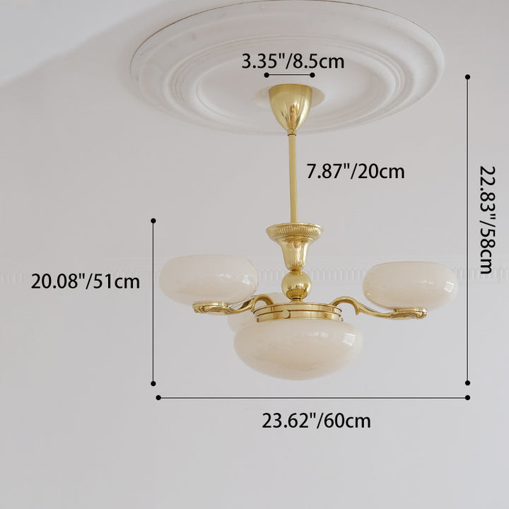 Traditional French Brass Frame Opal Glass Round Shade 3/5-Light Chandelier For Living Room
