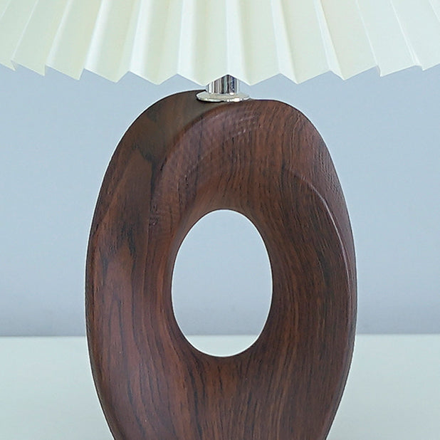 Traditional Japanese Pleated Fabric Shade Wood Grain Ceramic Base USB Rechargeable LED Table Lamp For Bedside