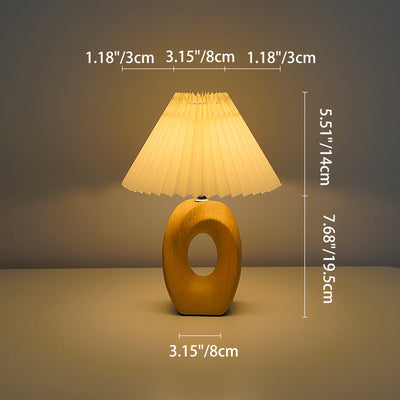 Traditional Japanese Pleated Fabric Shade Wood Grain Ceramic Base USB Rechargeable LED Table Lamp For Bedside