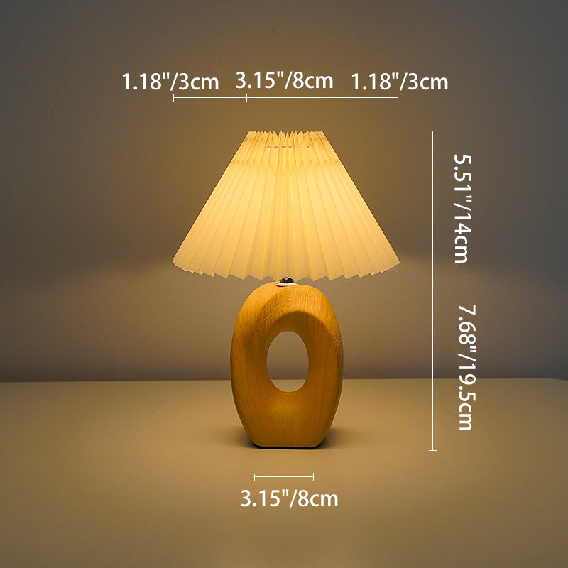 Traditional Japanese Pleated Fabric Shade Wood Grain Ceramic Base USB Rechargeable LED Table Lamp For Bedside
