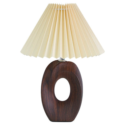 Traditional Japanese Pleated Fabric Shade Wood Grain Ceramic Base USB Rechargeable LED Table Lamp For Bedside