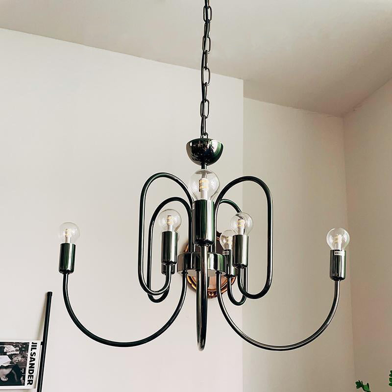 Traditional French Curved Carbon Steel Glass 8/12/16-Light Chandelier For Living Room