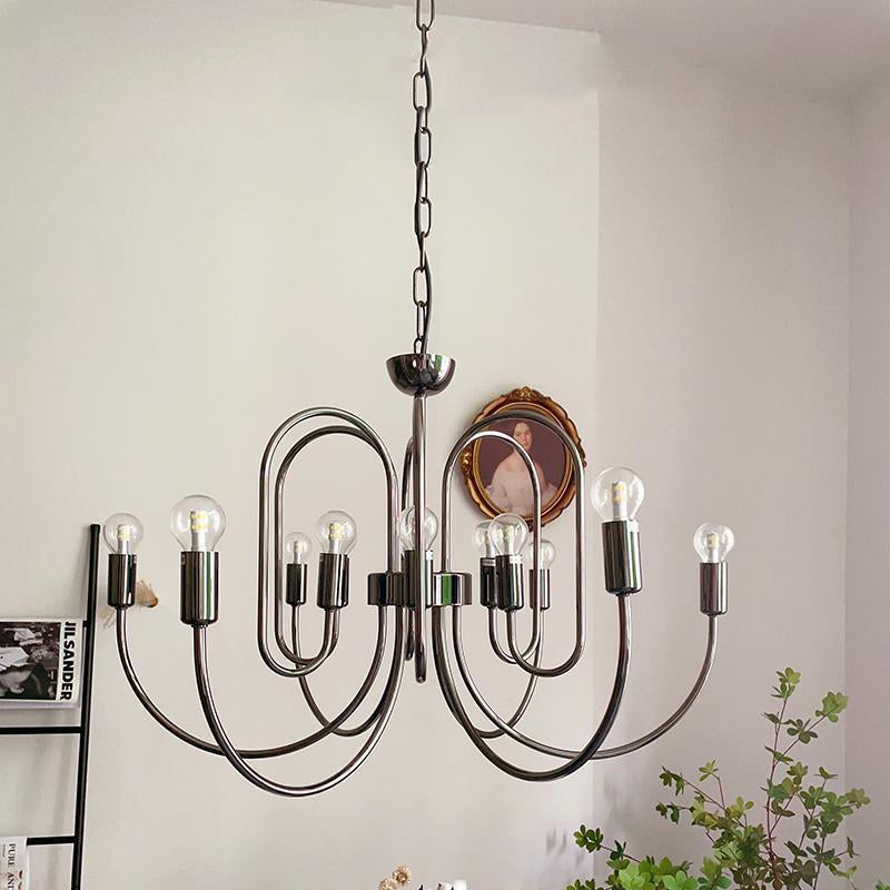 Traditional French Curved Carbon Steel Glass 8/12/16-Light Chandelier For Living Room