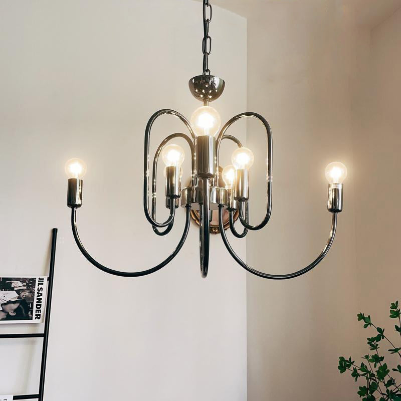 Traditional French Curved Carbon Steel Glass 8/12/16-Light Chandelier For Living Room
