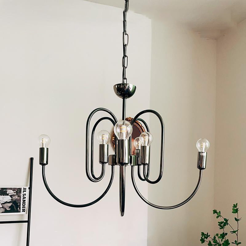 Traditional French Curved Carbon Steel Glass 8/12/16-Light Chandelier For Living Room