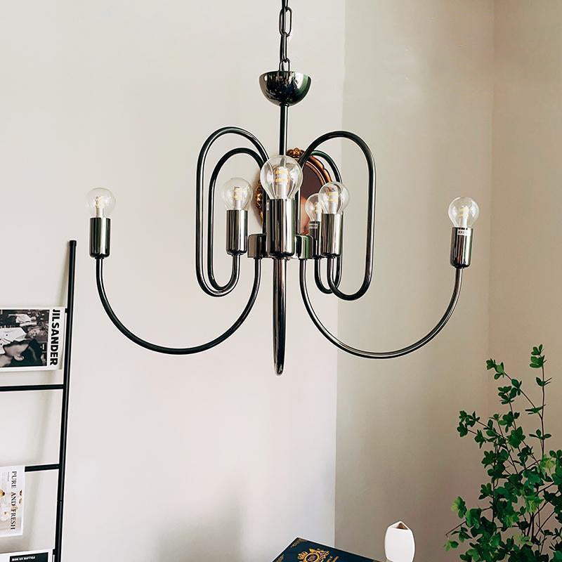Traditional French Curved Carbon Steel Glass 8/12/16-Light Chandelier For Living Room