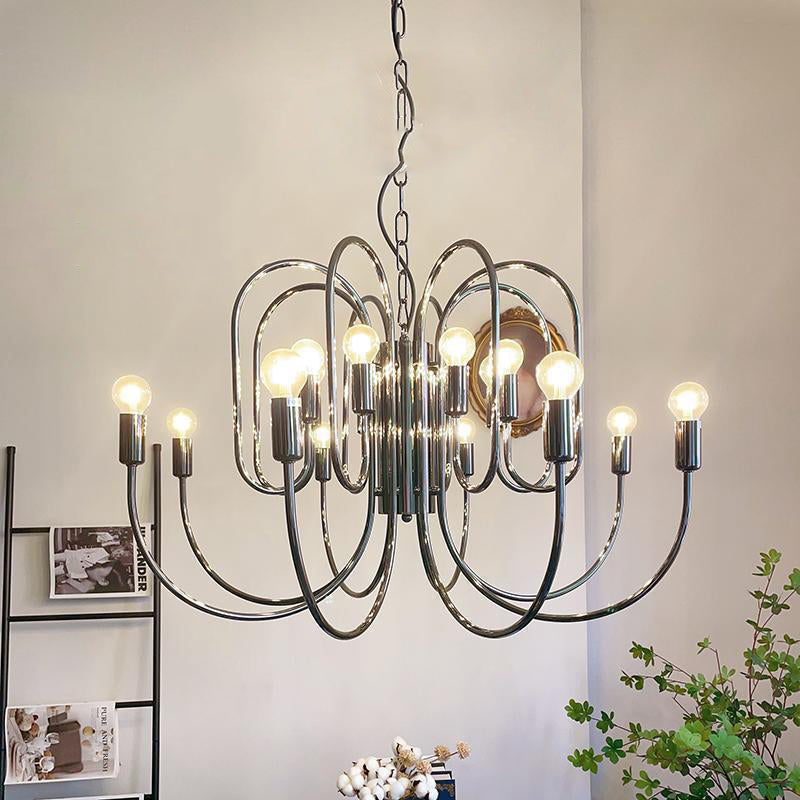 Traditional French Curved Carbon Steel Glass 8/12/16-Light Chandelier For Living Room