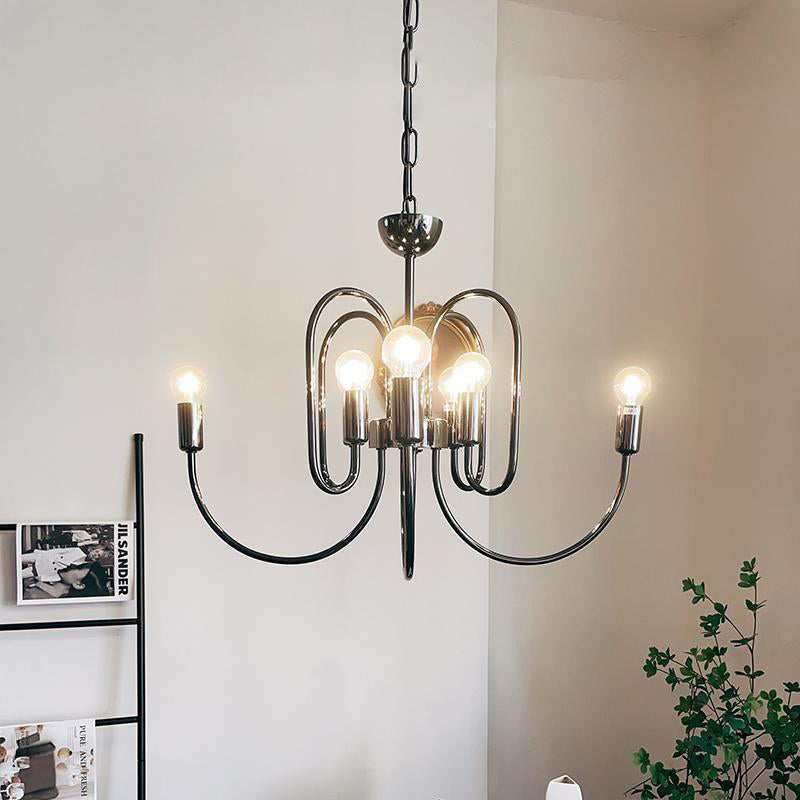 Traditional French Curved Carbon Steel Glass 8/12/16-Light Chandelier For Living Room