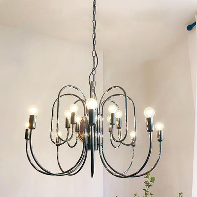 Traditional French Curved Carbon Steel Glass 8/12/16-Light Chandelier For Living Room