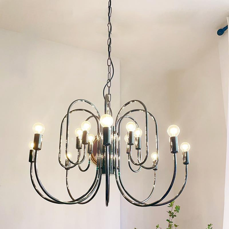 Traditional French Curved Carbon Steel Glass 8/12/16-Light Chandelier For Living Room